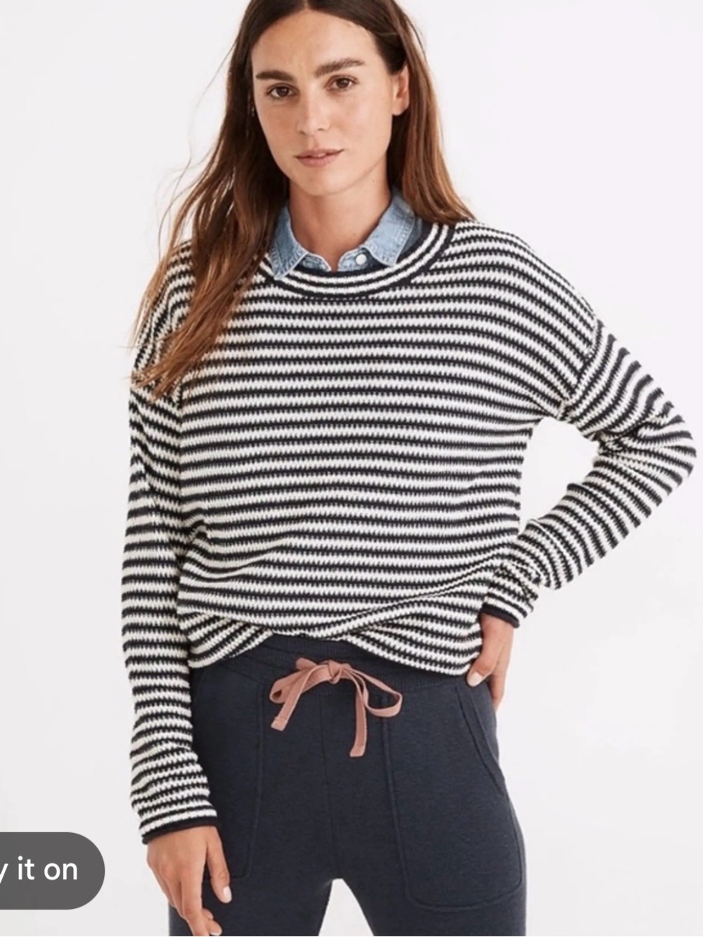Madewell Black & White Striped Crewneck Sweater